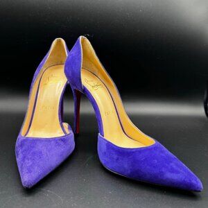 Christian Louboutin Suede Pumps Purple D'Orsay Pointed Sz 37.5 / 7.5 US